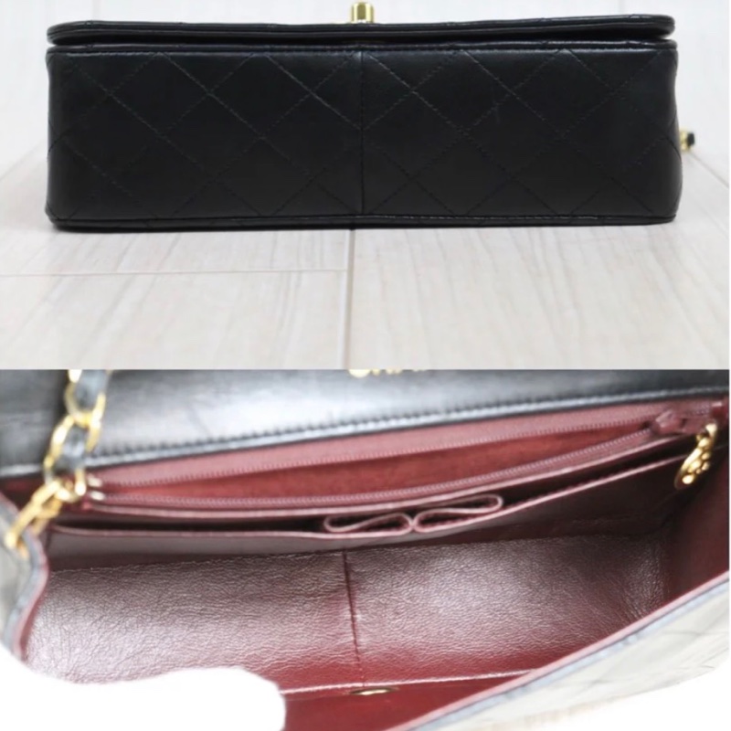 「JL精品代購」 9新 Chanel 香奈兒 黑金翻蓋羊皮鏈條單肩包-4