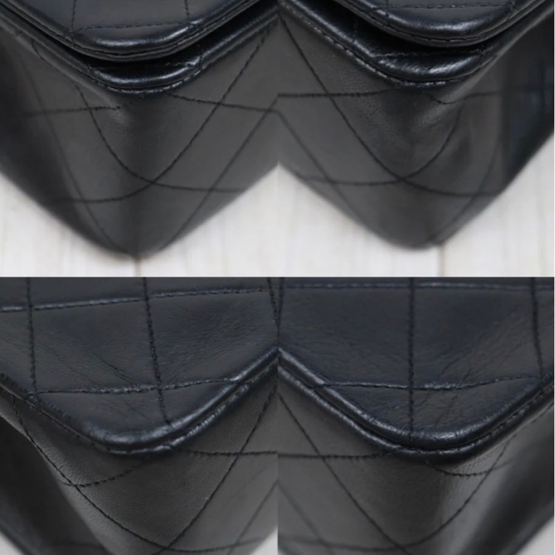 「JL精品代購」 9新 Chanel 香奈兒 黑金翻蓋羊皮鏈條單肩包-5