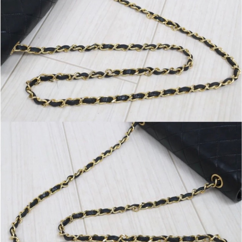 「JL精品代購」 9新 Chanel 香奈兒 黑金翻蓋羊皮鏈條單肩包-6