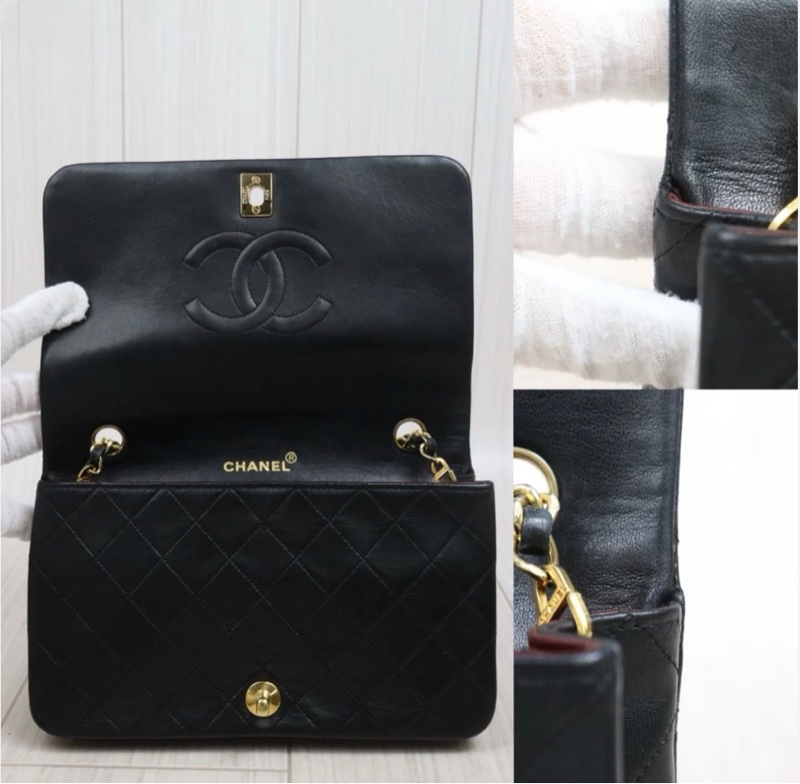 「JL精品代購」 9新 Chanel 香奈兒 黑金翻蓋羊皮鏈條單肩包-7