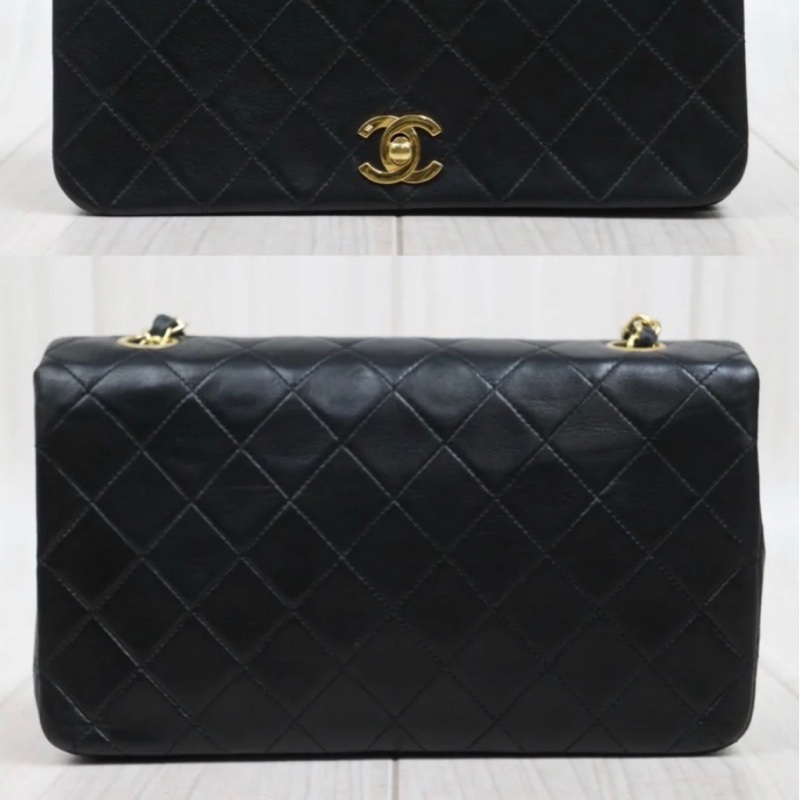 「JL精品代購」 9新 Chanel 香奈兒 黑金翻蓋羊皮鏈條單肩包-10