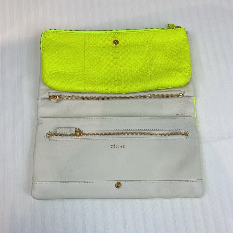 Celine 稀有款 蛇皮螢光色clutch手拿包 配可拆卸內袋 超多夾層 24x3x13cm-5