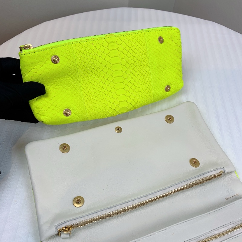 Celine 稀有款 蛇皮螢光色clutch手拿包 配可拆卸內袋 超多夾層 24x3x13cm-6