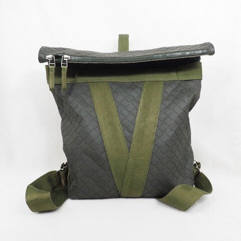 BV Bottega Veneta Intrecciato New Rubber Fold-Over Backpack 葆蝶男裝軍綠色雙肩包