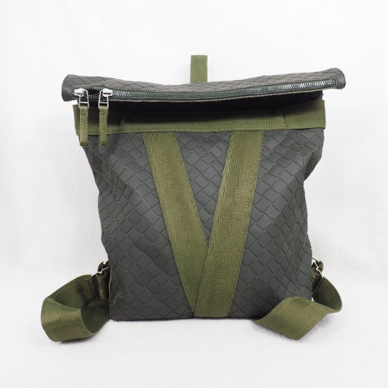 BV Bottega Veneta Intrecciato New Rubber Fold-Over Backpack 葆蝶男裝軍綠色雙肩包-5