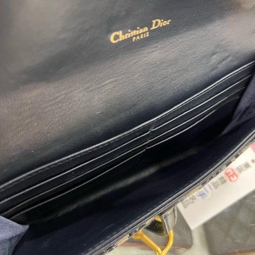 東區正精品㊣DIOR WOC 藍色老花帆布金釦金鍊釦式翻蓋馬鞍斜背包手拿包發財包小款 RZ6318-5