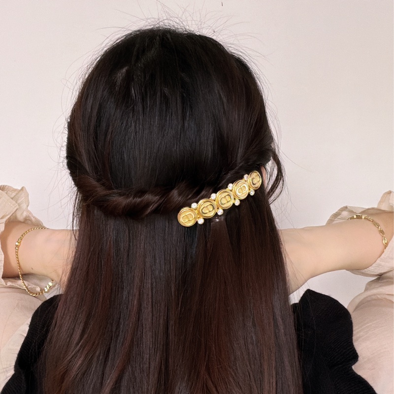 未使用品 迪奧Christian Dior CD logo 水鑽鍍金髮夾 法國製-1