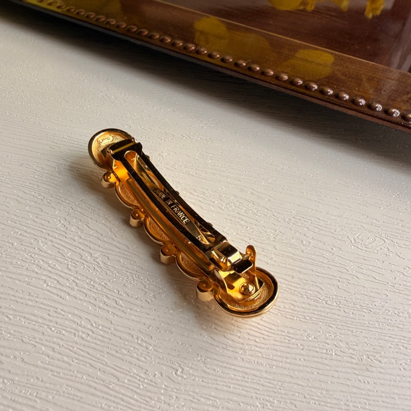 未使用品 迪奧Christian Dior CD logo 水鑽鍍金髮夾 法國製-5