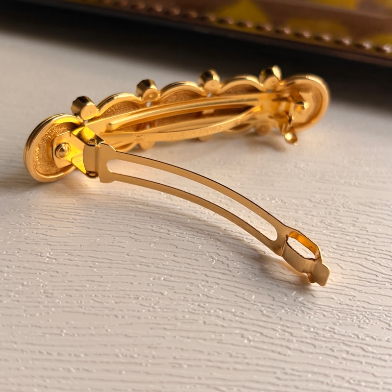 未使用品 迪奧Christian Dior CD logo 水鑽鍍金髮夾 法國製-10