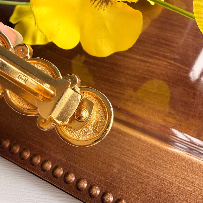 未使用品 迪奧Christian Dior CD logo 水鑽鍍金髮夾 法國製-12