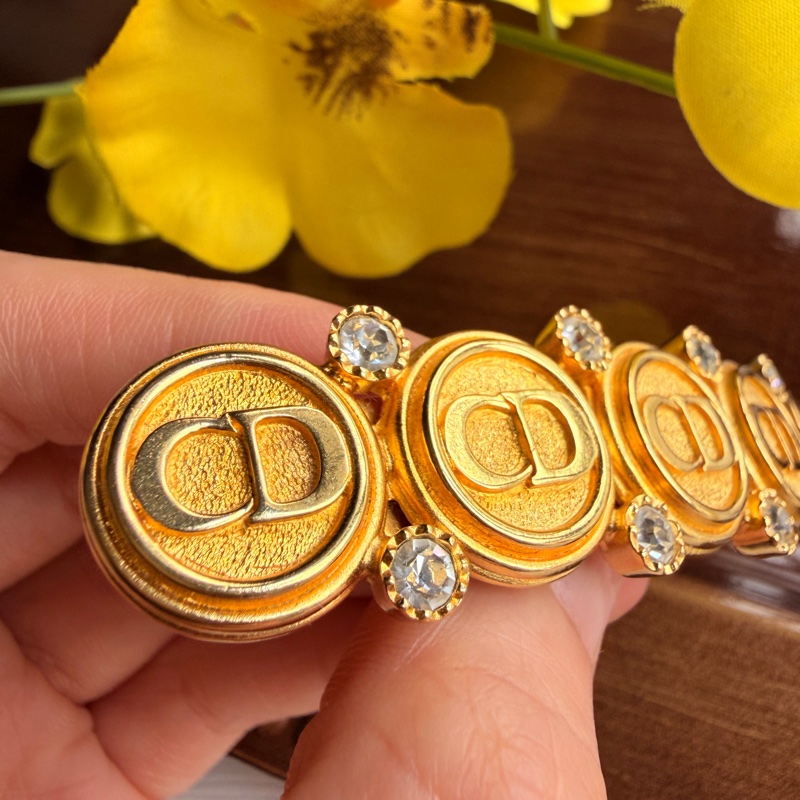 未使用品 迪奧Christian Dior CD logo 水鑽鍍金髮夾 法國製-16