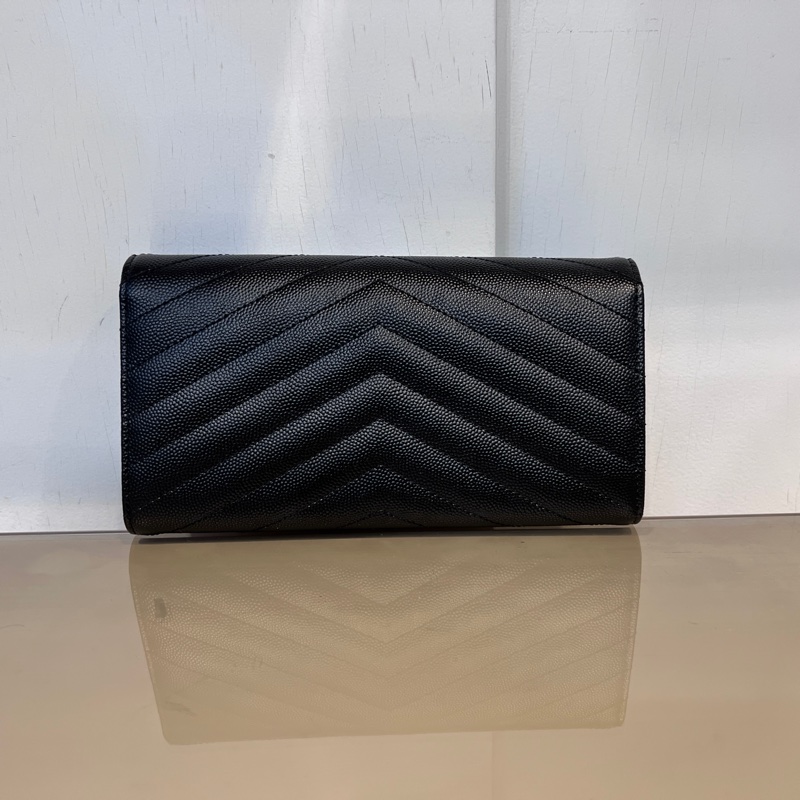 YSL荔枝牛皮山型紋銀釦信封下蓋12卡長夾-1