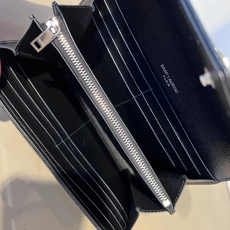 YSL荔枝牛皮山型紋銀釦信封下蓋12卡長夾-10