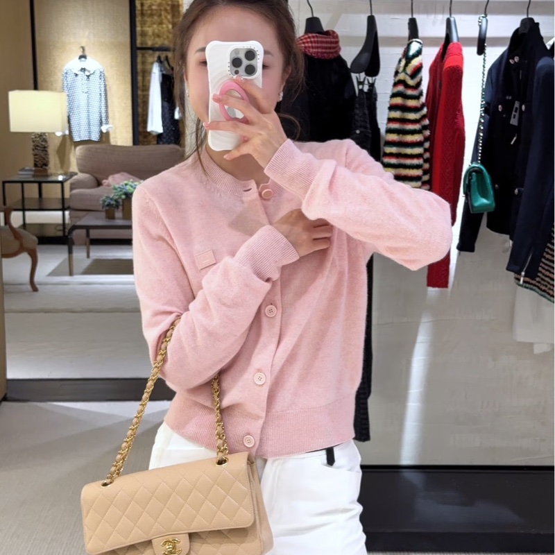 香奈兒CHANEL CF23 奶茶色銀釦羊皮鏈條包 單肩背包 斜背包小號-1