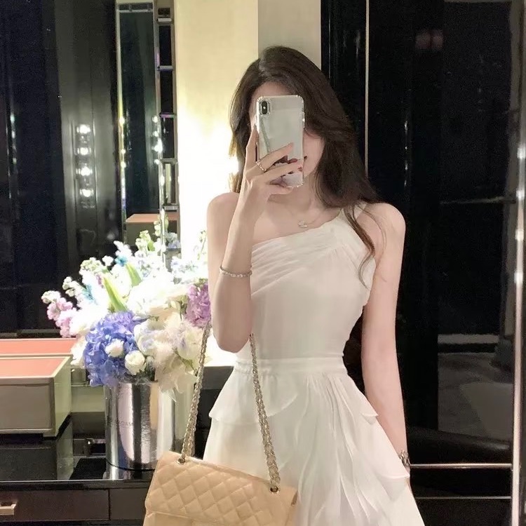 香奈兒CHANEL CF23 奶茶色銀釦羊皮鏈條包 單肩背包 斜背包小號-4