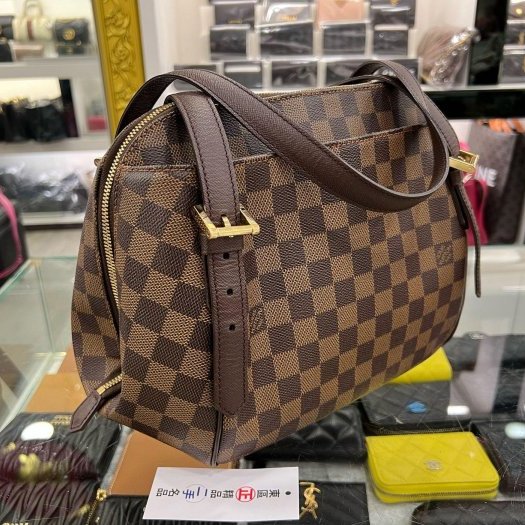 東區正精品㊣LV N51174 咖啡色棋盤格咖格前後口袋拉鍊足球包元寶包手提包 RZ6317-2