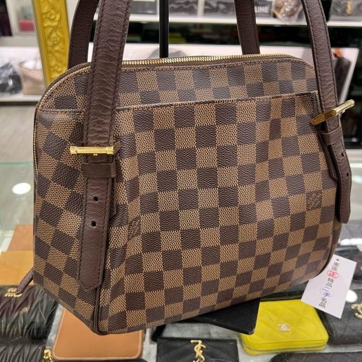 東區正精品㊣LV N51174 咖啡色棋盤格咖格前後口袋拉鍊足球包元寶包手提包 RZ6317-8