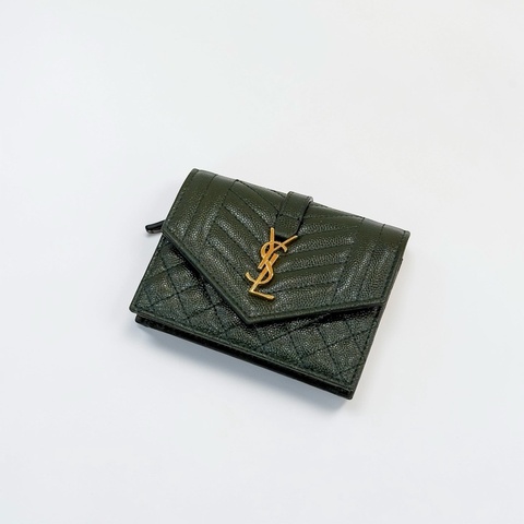莉亞精品♡ ysl 零錢卡包 深綠 二手美品