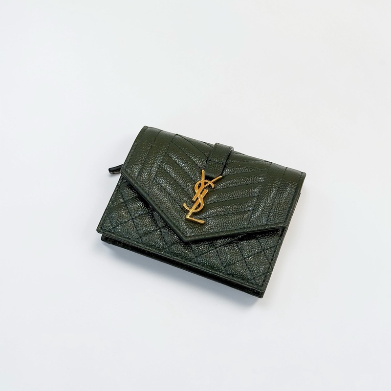 莉亞精品♡ ysl 零錢卡包 深綠 二手美品-0