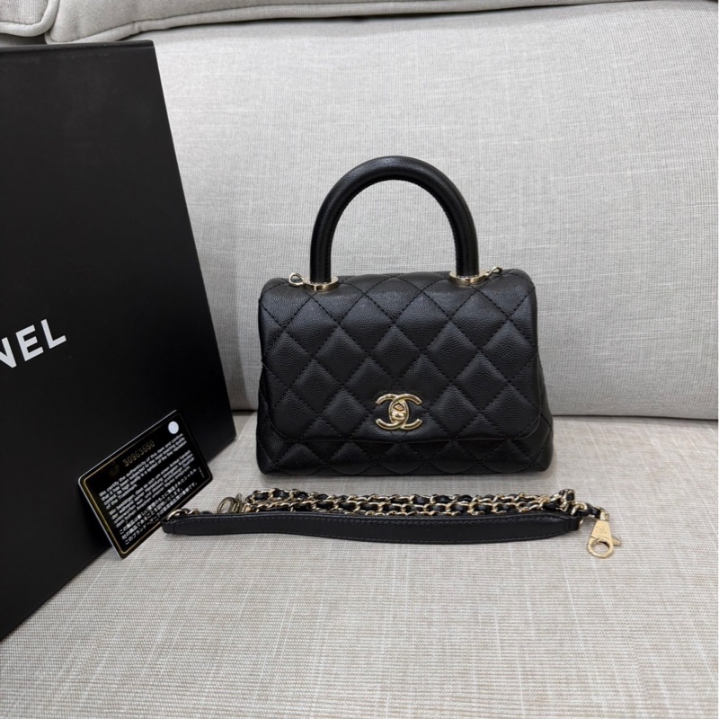 香奈兒 Chanel cocohandle mini 荔枝牛皮 黑金-0