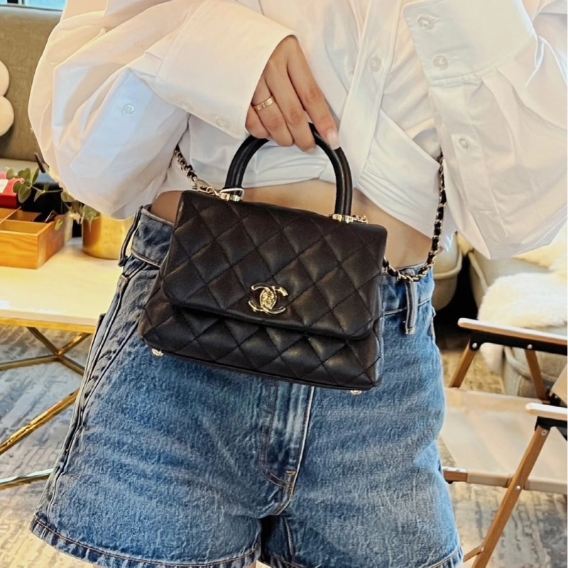 香奈兒 Chanel cocohandle mini 荔枝牛皮 黑金-3