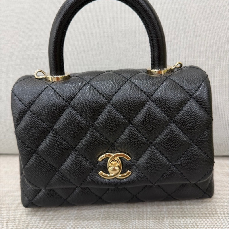 香奈兒 Chanel cocohandle mini 荔枝牛皮 黑金-7