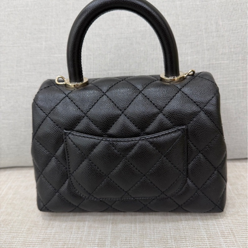 香奈兒 Chanel cocohandle mini 荔枝牛皮 黑金-8