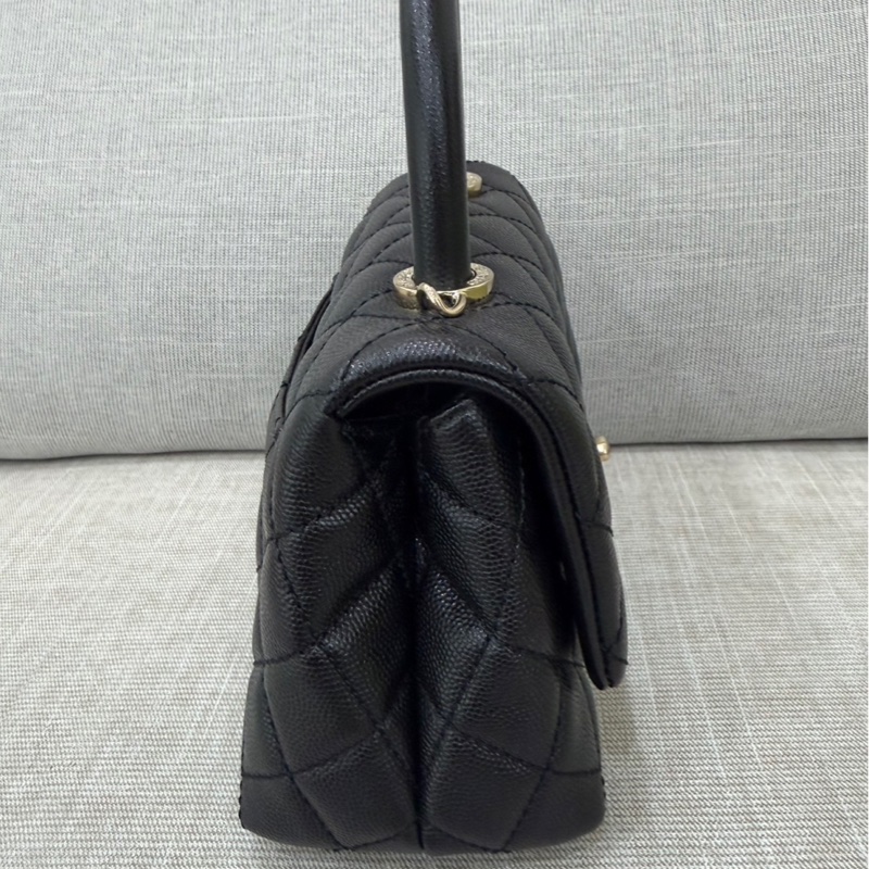 香奈兒 Chanel cocohandle mini 荔枝牛皮 黑金-9