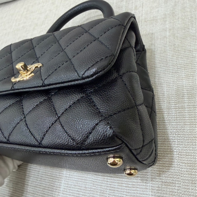 香奈兒 Chanel cocohandle mini 荔枝牛皮 黑金-11
