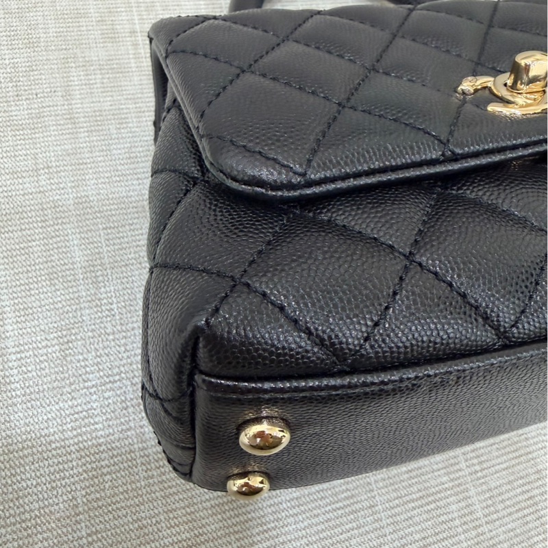 香奈兒 Chanel cocohandle mini 荔枝牛皮 黑金-12