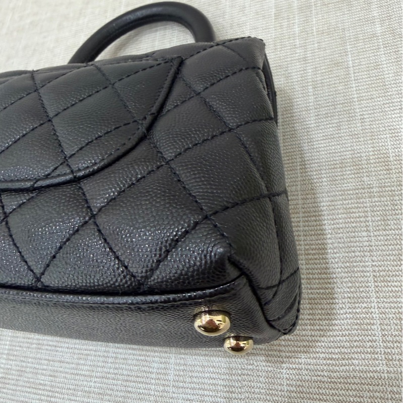 香奈兒 Chanel cocohandle mini 荔枝牛皮 黑金-13