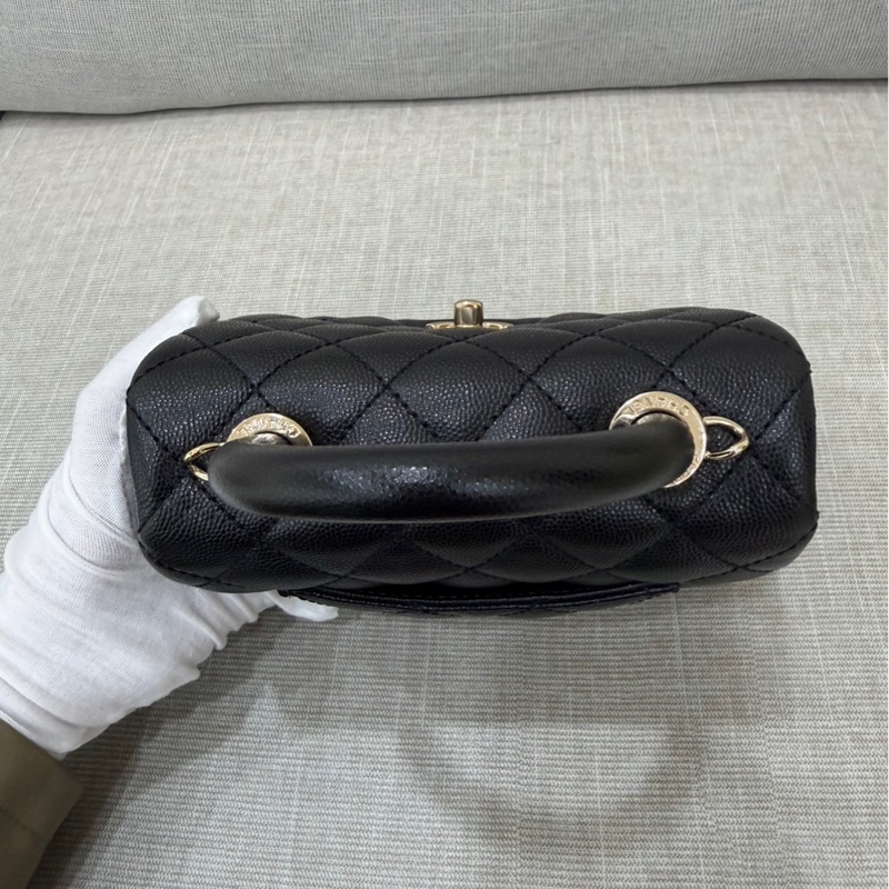 香奈兒 Chanel cocohandle mini 荔枝牛皮 黑金-16