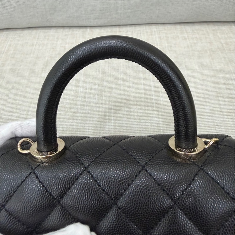 香奈兒 Chanel cocohandle mini 荔枝牛皮 黑金-17