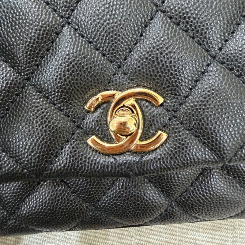 香奈兒 Chanel cocohandle mini 荔枝牛皮 黑金-18