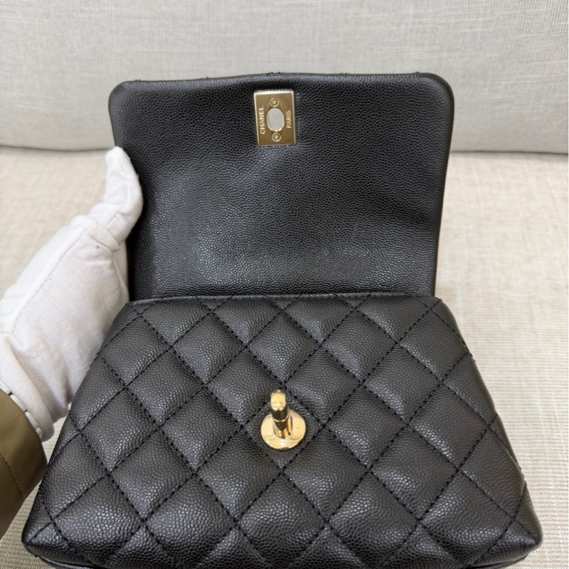 香奈兒 Chanel cocohandle mini 荔枝牛皮 黑金-35