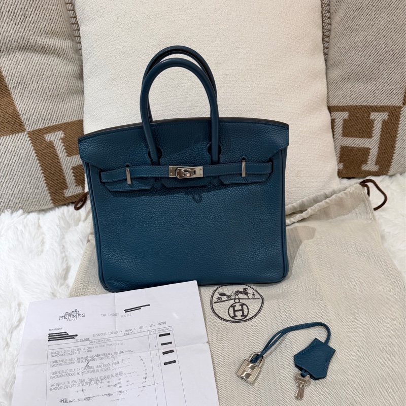 Hermes Birkin 25/ 伊茲密爾藍 銀扣/ 框Q-4