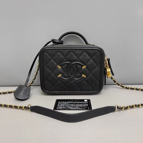 Chanel香奈兒Vanity case迷你黑金荔枝紋相機包