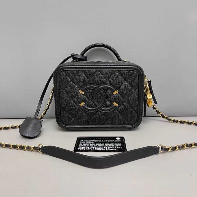 Chanel香奈兒Vanity case迷你黑金荔枝紋相機包-0