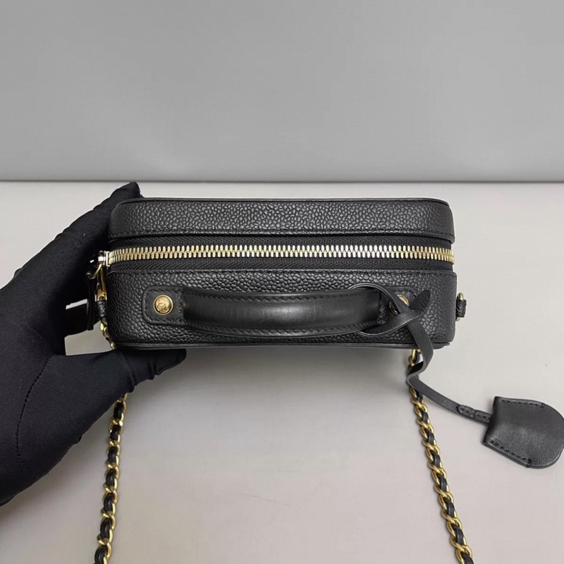 Chanel香奈兒Vanity case迷你黑金荔枝紋相機包-3