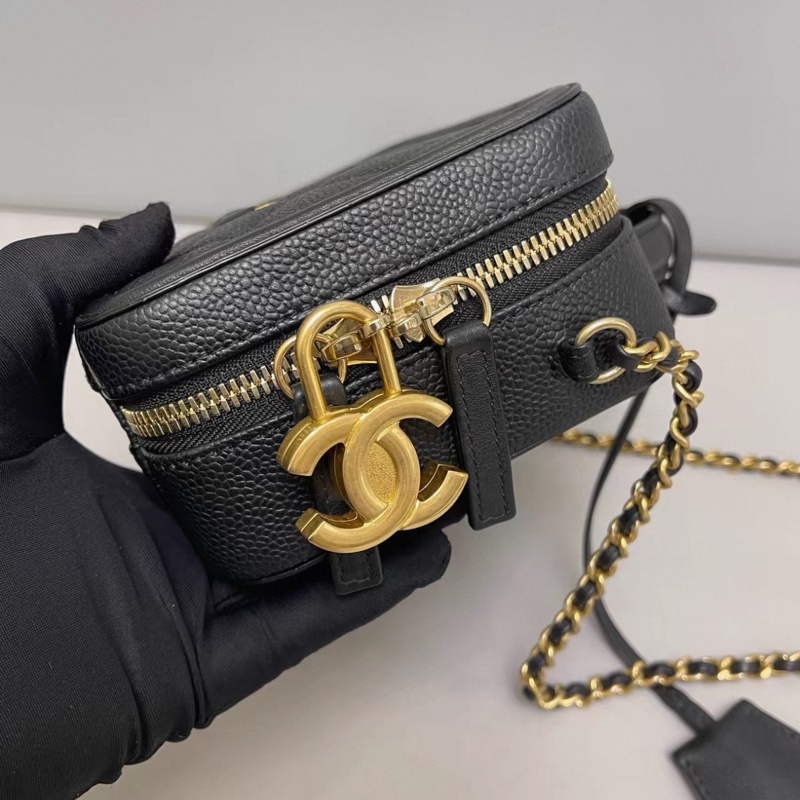 Chanel香奈兒Vanity case迷你黑金荔枝紋相機包-4