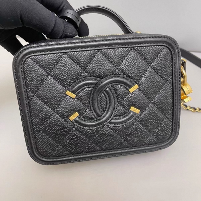 Chanel香奈兒Vanity case迷你黑金荔枝紋相機包-5