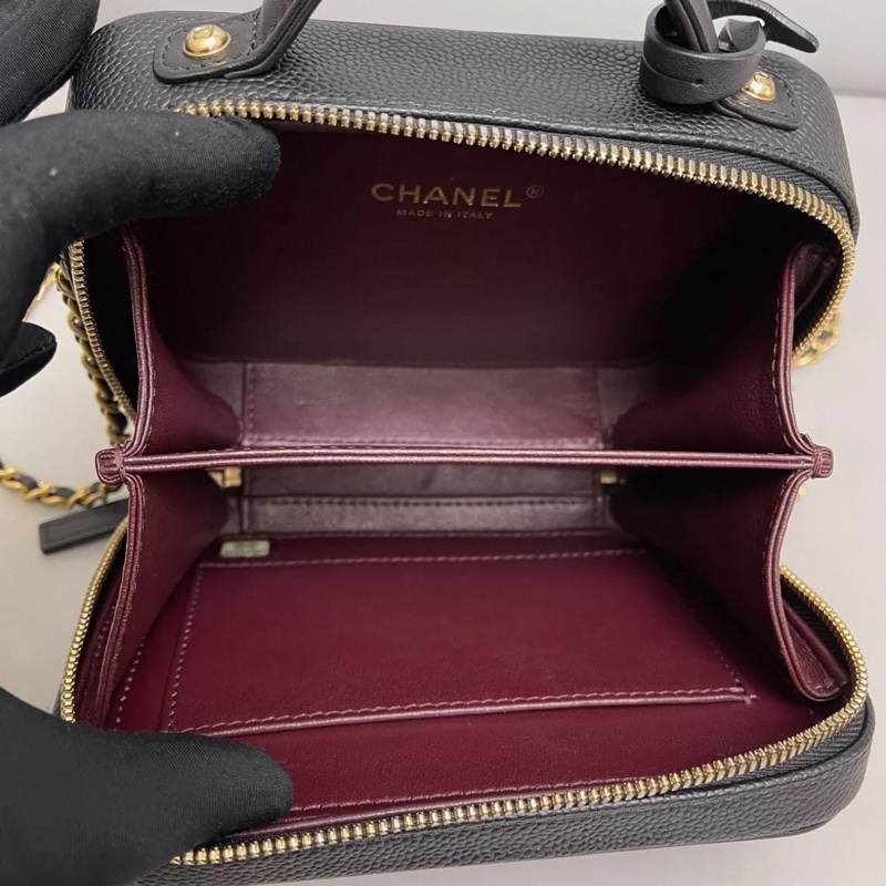 Chanel香奈兒Vanity case迷你黑金荔枝紋相機包-6