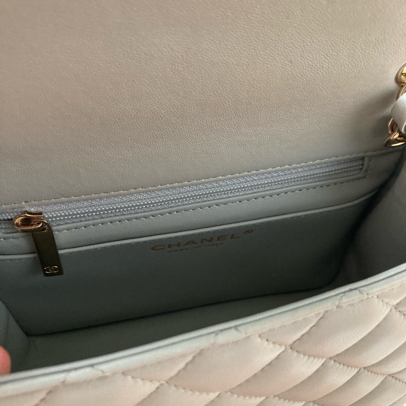 9成新 Chanel 香奈兒 方胖子 羊皮 淡金釦 淺灰色 cf17 方胖子-6