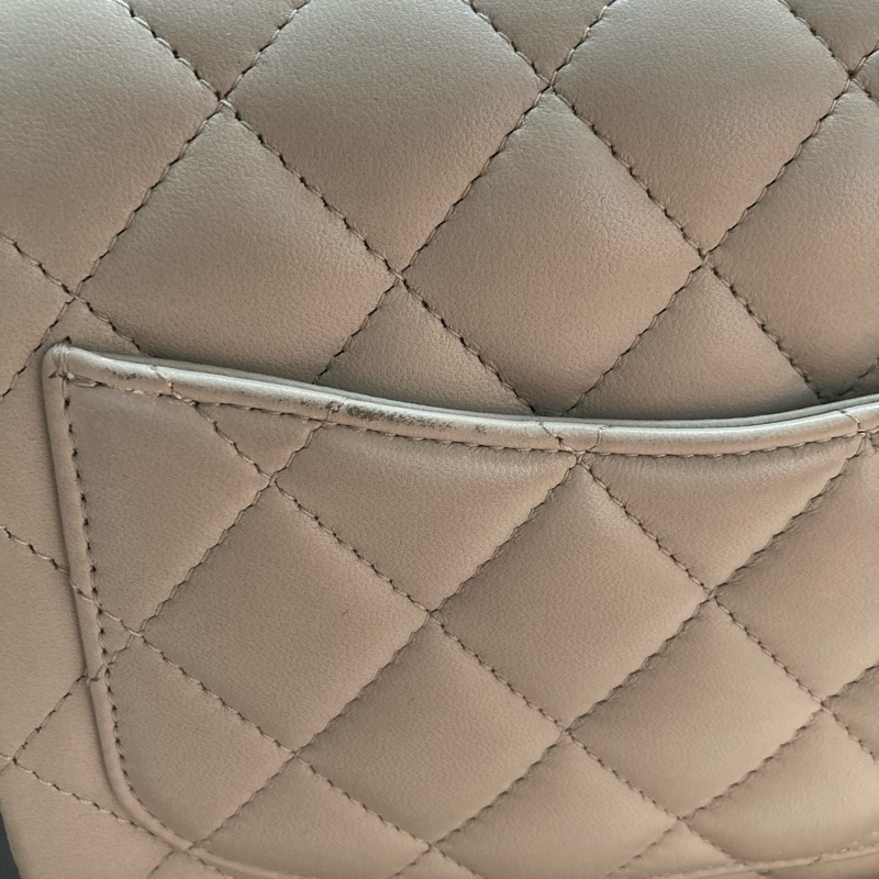 9成新 Chanel 香奈兒 方胖子 羊皮 淡金釦 淺灰色 cf17 方胖子-8