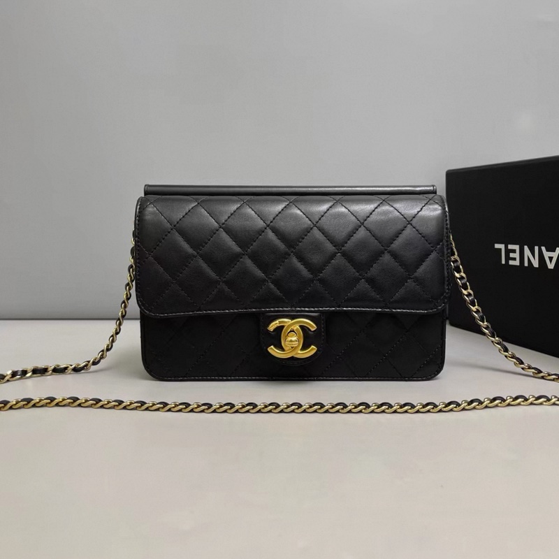 Chanel香奈兒 CF黑金全皮菱格鏈條包-0