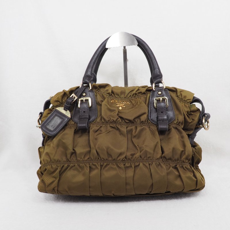 Prada Nylon Handbag Tote 普拉達尼龍皺摺手提托特包-0
