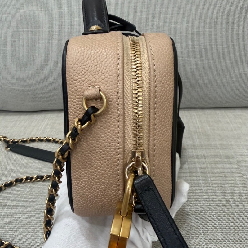 香奈兒CHANEL vanity 奶茶色拼色 相機包 荔枝牛皮 小號-10