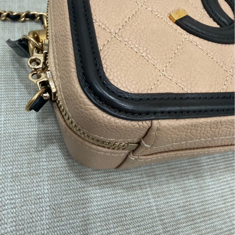 香奈兒CHANEL vanity 奶茶色拼色 相機包 荔枝牛皮 小號-13