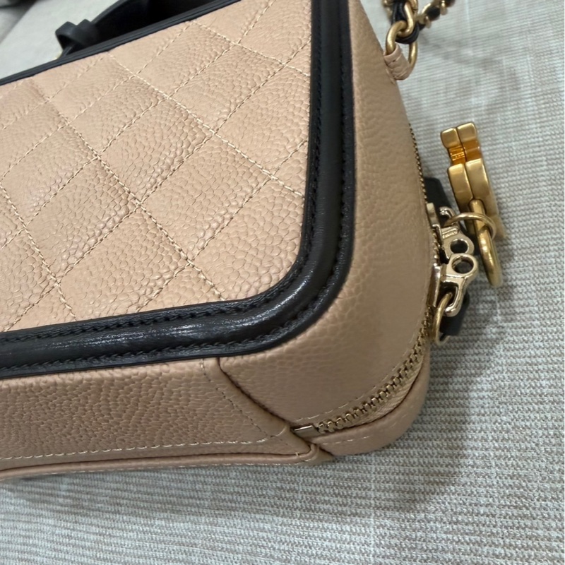香奈兒CHANEL vanity 奶茶色拼色 相機包 荔枝牛皮 小號-14