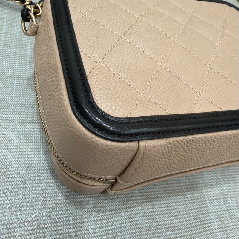 香奈兒CHANEL vanity 奶茶色拼色 相機包 荔枝牛皮 小號-15